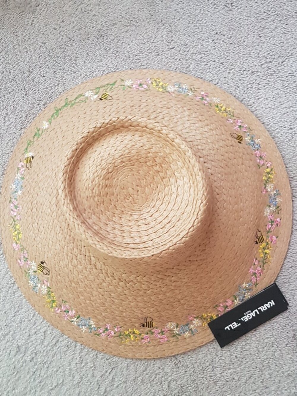 Karl Lagerfeld Paris Women's Garden Bees Flowers Embroidered Sun Hat